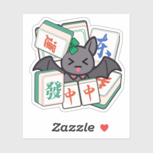 Schattige Kawaii Mahjong Bat Gamer Sticker