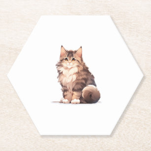 Schattige Kawaii Maine Coon Big Cat Kartonnen Onderzetters