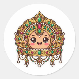 Schattige Kawaii Marokkaanse Bruidskroon TraditieS Ronde Sticker