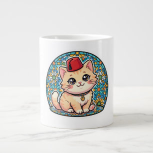 Schattige Kawaii Marokkaanse Kat met Rood Tarboush Extra Grote Beker