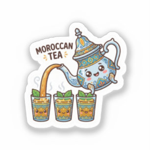 Schattige Kawaii Marokkaanse Munt Theepot en Brill Sticker