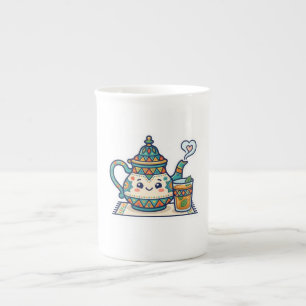 Schattige Kawaii Marokkaanse Munt Theepot en Glas Porselein Kop
