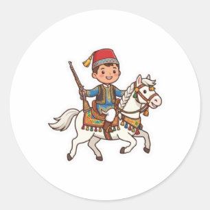 Schattige Kawaii Marokkaanse Tbourida Ruiter Cultu Ronde Sticker