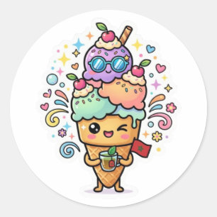 Schattige Kawaii Marokkaanse Zomer Iced Mint Thee  Ronde Sticker