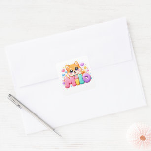 Schattige Kawaii Milo-hondennaam Pastel Roze Glitt Vierkante Sticker