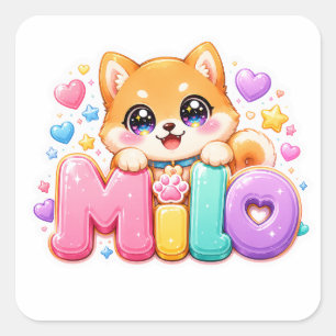 Schattige Kawaii Milo-hondennaam Pastel Roze Glitt Vierkante Sticker