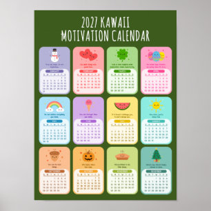 Schattige Kawaii Motiverende 2027 Positiviteitskal Poster