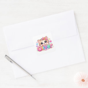 Schattige Kawaii Oliver Kat Naam Pastel Roze Glitt Vierkante Sticker