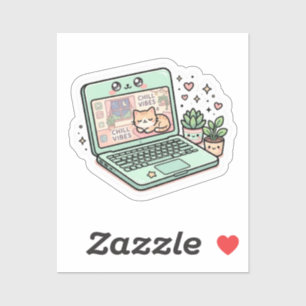 Schattige Kawaii Ontspannen Sfeer Laptop Kat Potho Sticker