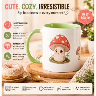 Schattige Kawaii Paddenstoelen Koffiemok – Cottage Mok
