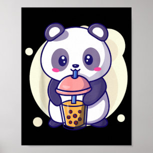 Schattige kawaii panda drinkt boba bubble thee kaw poster