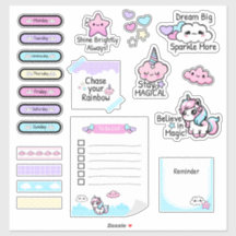 Schattige Kawaii Pastel Eenhoorn Planner Sticker B