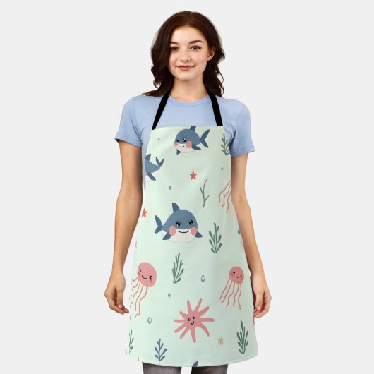 Schattige Kawaii Pastel Ocean Animals Pattern Schort (Gedragen)