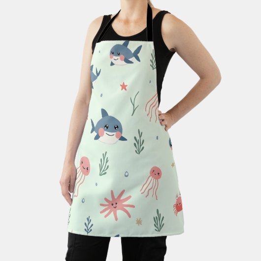 Schattige Kawaii Pastel Ocean Animals Pattern Schort (Insitu)