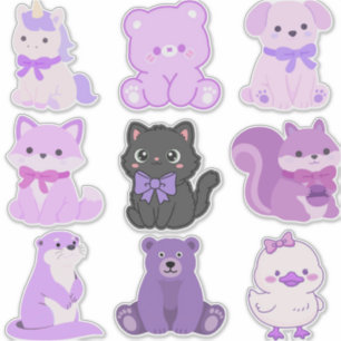 Schattige Kawaii Pastel Paarse Dieren Vrienden Bun Sticker