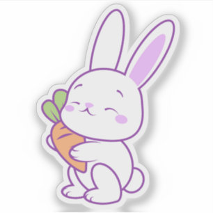 Schattige Kawaii Pastel Paarse Konijn met Wortel Sticker