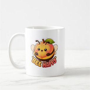 Schattige Kawaii Perzik Bij Gelukkig Grappige Woor Koffiemok