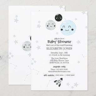 Schattige Kawaii Planet and Moons Baby shower Kaart