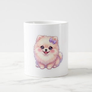 Schattige Kawaii Pomeranian Puppy Hond Paarse Stri Extra Grote Beker