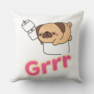 Schattige Kawaii Pug Hond met Marshmallows Grrr Kussen