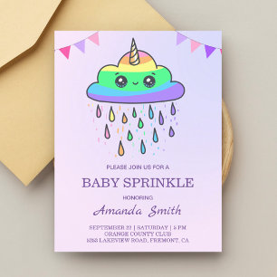 Schattige Kawaii Regenboogwolk Eenhoorn Baby Showe Uitnodiging Briefkaart