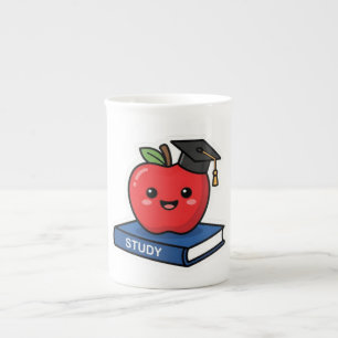 Schattige Kawaii Rode Appel met Afstudeerhoed Slim Porselein Kop