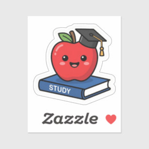 Schattige Kawaii Rode Appel met Afstudeerhoed Slim Sticker