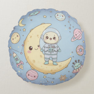 Schattige Kawaii Ruimte - Astronaut en Glimlachend Rond Kussen