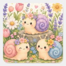 Schattige kawaii slakken met bloemen