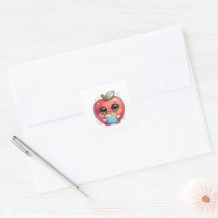 Schattige Kawaii Slimme Appel met Bril die een Boe Vierkante Sticker