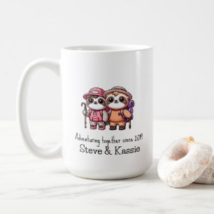 Schattige Kawaii Sloth paar samen op avontuur Koffiemok