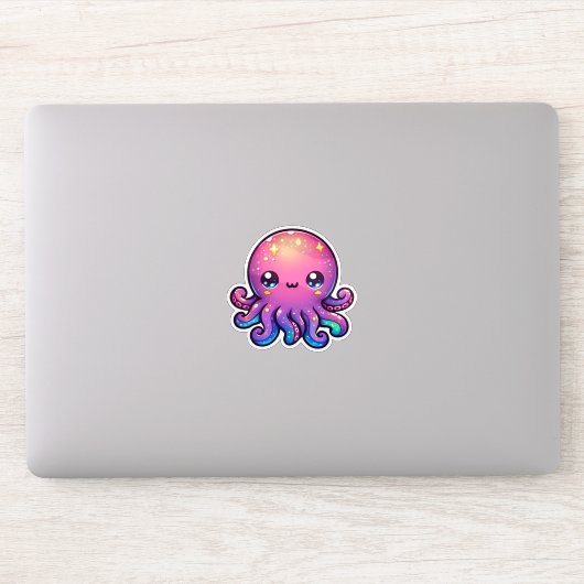 Schattige Kawaii Space Octopus met kosmische gloed Sticker (Computer)