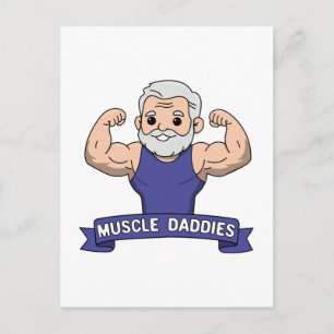 Schattige Kawaii Spier Daddy Baardige Bodybuilder Briefkaart