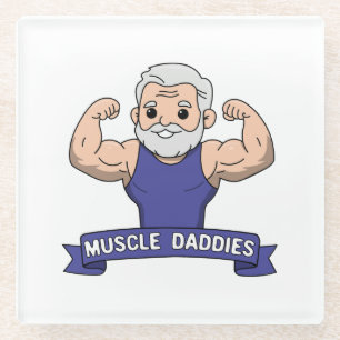 Schattige Kawaii Spier Daddy Baardige Bodybuilder Glazen Onderzetter