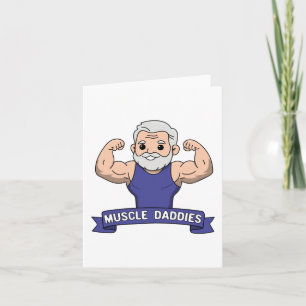 Schattige Kawaii Spier Daddy Baardige Bodybuilder Notitiekaartje