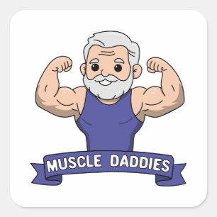 Schattige Kawaii Spier Daddy Baardige Bodybuilder Vierkante Sticker