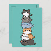 Schattige Kawaii Stack van Kitty Cats Briefkaart (Voorkant / Achterkant)