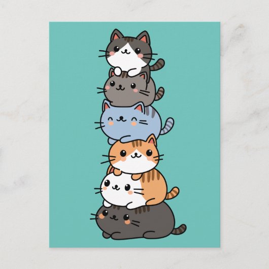 Schattige Kawaii Stack van Kitty Cats Briefkaart (Voorkant)