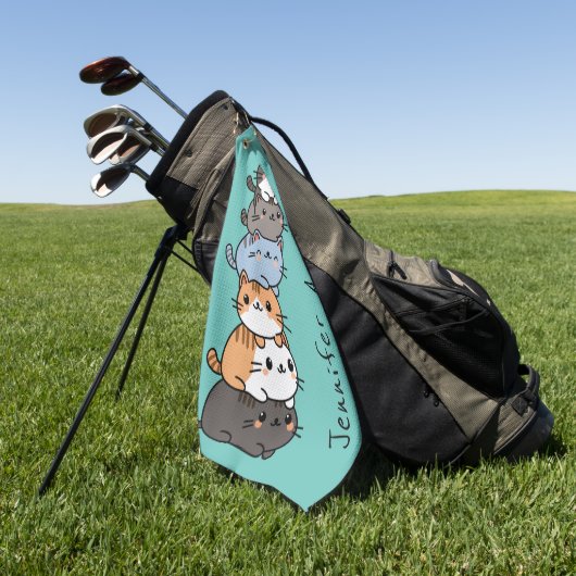 Schattige Kawaii Stack van Kitty Cats Custom Golfhanddoek (Groen)