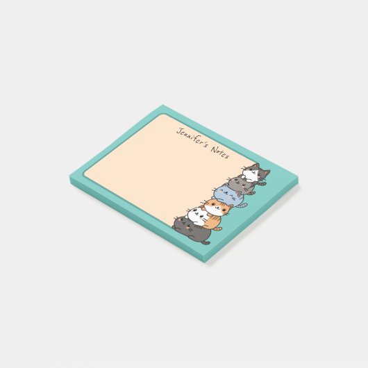 Schattige Kawaii Stack van Kitty Cats Custom Post-it® Notes (Schuin)