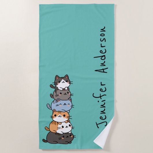 Schattige Kawaii Stack van Kitty Cats gepersonalis Strandlaken (Voorkant)