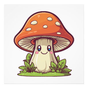 Schattige kawaii-stijl, Paddenstoelen zoeken Foto Afdruk