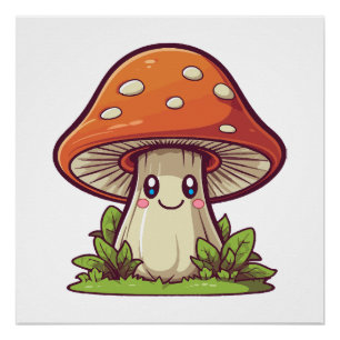 Schattige kawaii-stijl, Paddenstoelen zoeken Perfect Poster