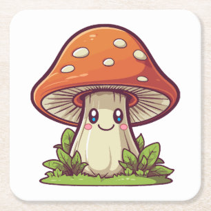 Schattige kawaii-stijl, Paddenstoelen zoeken Vierkante Kartonnen Onderzetter