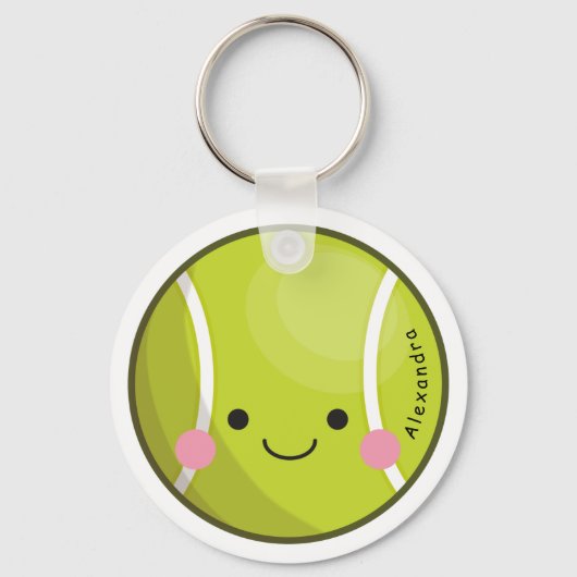 Schattige Kawaii Tennis Ball Aangepaste naam Stemp Sleutelhanger (Voorkant)