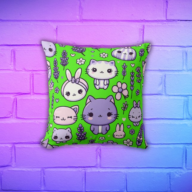 Schattige Kawaii thema Paarse Lavendel | Kussen (Creator heeft geüpload)