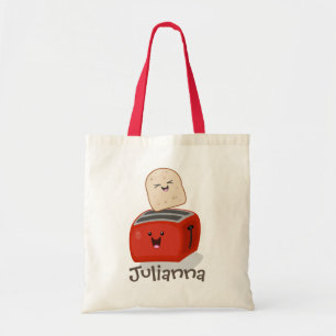 Schattige kawaii toast en rode toaster cartoon tote bag