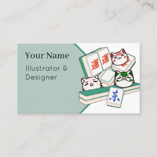 Schattige Kawaii Trio van Mahjongspelende Katten Visitekaartje