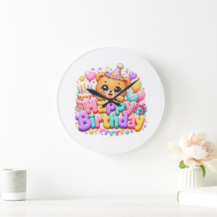 Schattige Kawaii Verjaardag Teddybeer Pastel Roze Grote Klok