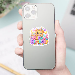 Schattige Kawaii Verjaardag Teddybeer Pastel Roze Sticker
